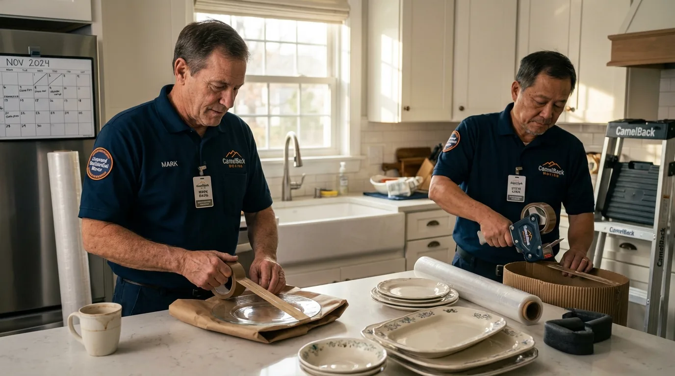 Professional crew packing kitchen dishware in Jonestown, PA